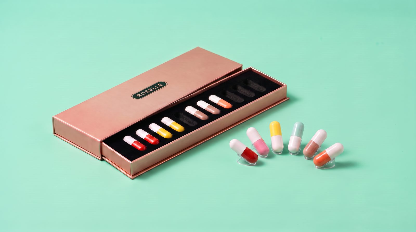 Roselle capsule kit open, showing all 12 capsules in the case